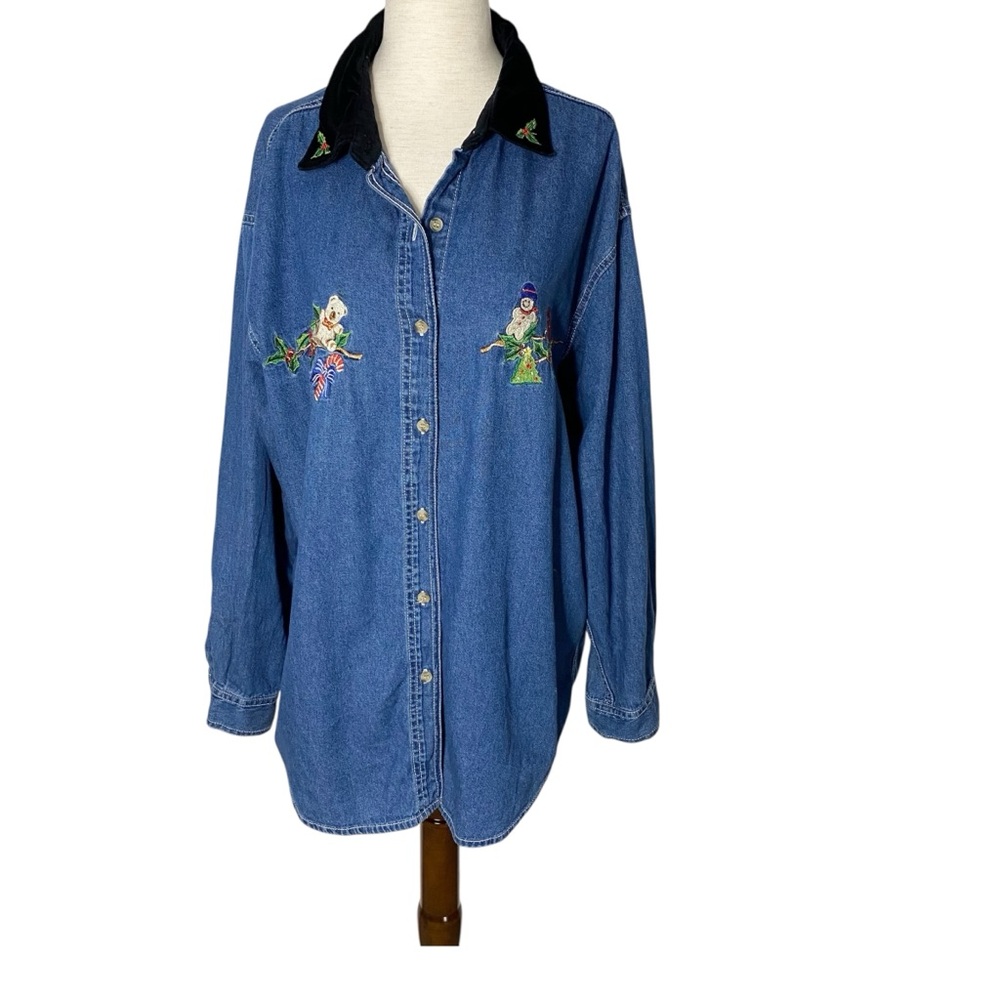 Vintage Basic Editions Christmas Embroidered Deni… - image 4